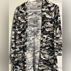 Lularoe black and white camo!!! Caroline cardigan. Nwot